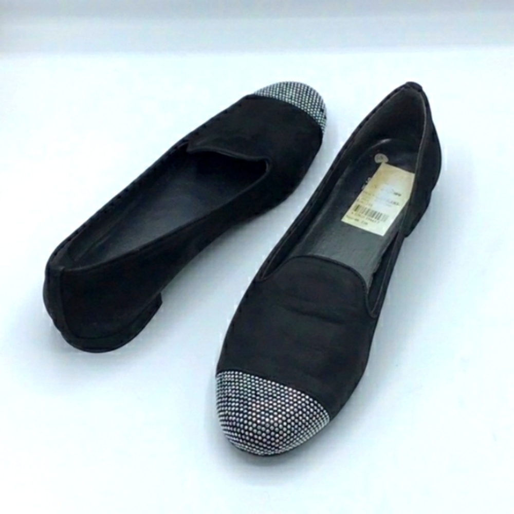 Stuart Weitzman Black Silver Lingo Studs Nubuck Loafer Size 8 - Picture 4 of 11
